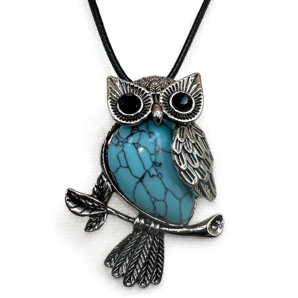 New Turquoise Owl Design Pendant Necklace Leather Cord